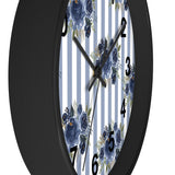 Wall clock-Stormy Blue-Floral Pinstripes