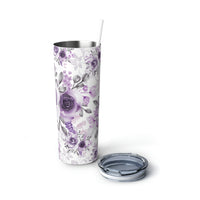 Skinny Tumbler, 20oz-Soft Purple-Floral Stencil-White