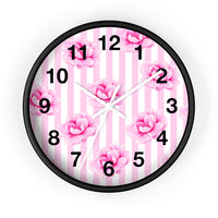 Wall clock-Magenta Pink-Floral Pinstripes