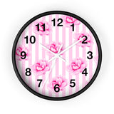 Wall clock-Magenta Pink-Floral Pinstripes