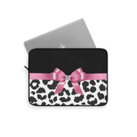 Laptop Sleeve-Glam Pink Bow-Snow Leopard-Black