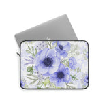 Laptop Sleeve-Soft Blue Floral-Blue Stencil-White