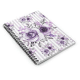 Small Spiral Notebook, 6x8in-Soft Purple Floral-Purple Pinstripes-White