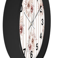 Wall clock-Neutral Browns-Floral Pinstripes