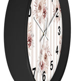 Wall clock-Neutral Browns-Floral Pinstripes