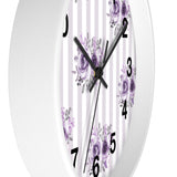 Wall clock-Stormy Purple-Floral Pinstripes