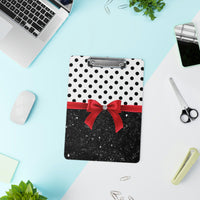 Clipboard-Glam Red Bow-Black Polka Dots-Black Glitter