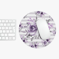 Mouse Pad-Soft Purple Floral-Soft Purple Horizontal Stripes-White