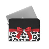 Laptop Sleeve-Glam Red Bow-Snow Leopard-Black