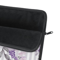 Laptop Sleeve-Soft Purple Floral-Purple Pinstripes-White