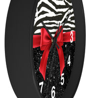 Wall Clock-Glam Red Bow-Zebra-Black Glitter