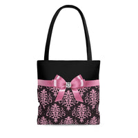 Tote Bag-Glam Pink Bow-Pink Lace-Black