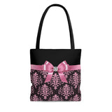 Tote Bag-Glam Pink Bow-Pink Lace-Black