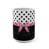 Coffee Mug 15oz-Glam Pink Bow-Black Polka Dots-Black Glitter