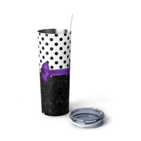 Skinny Tumbler, 20oz-Glam Purple Bow-Black Polka Dots-Black Glitter