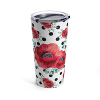 Tumbler 20oz-Rouge Red Floral-Black Polka Dots-White
