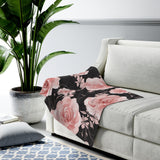 Velveteen Plush Blanket-Pink Rose-Pink Stencil-Black