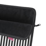 Laptop Sleeve-Glam Pink Bow-Black White Pinstripes-Black