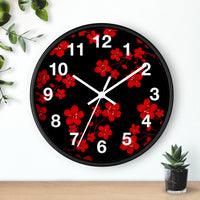 Wall Clock-Red Floral Blossoms-Black