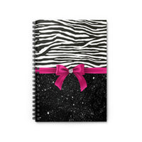 Small Spiral Notebook, 6x8in-Glam Passion Pink Bow-Zebra-Black Glitter