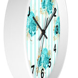 Wall clock-Aqua Blue-Floral Pinstripes