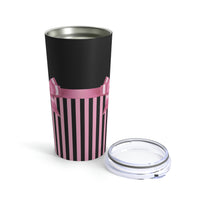 Tumbler 20oz-Glam Pink Bow-Black Pink Pinstripes-Black