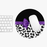 Mouse Pad-Glam Purple Bow-Snow Leopard-Black