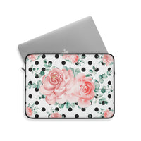 Laptop Sleeve-Lush Pink Floral-Black Polka Dots-White