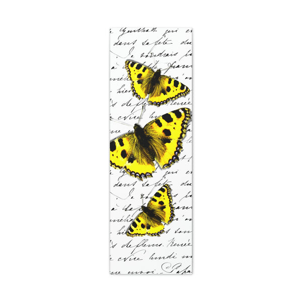 Canvas Art Panel 12"X36"in-Yellow Butterflies-Illegible Cursive -Variant 1