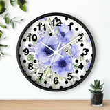 Wall Clock-Soft Blue Floral-Black Polka Dots-White