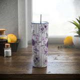 Skinny Tumbler, 20oz-Soft Purple Floral-Soft Purple Pinstripes-White