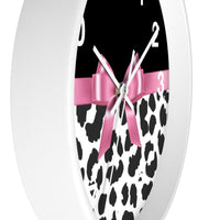 Wall Clock-Glam Pink Bow-Snow Leopard-Black