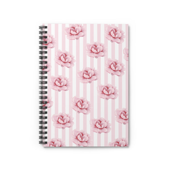 Spiral Notebook-Pink Floral-Pinstripes-Ruled Lined