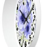 Wall Clock-Soft Blue Floral-Black Polka Dots-White