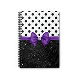 Small Spiral Notebook, 6x8in-Glam Purple Bow-Black Polka Dots-Black Glitter