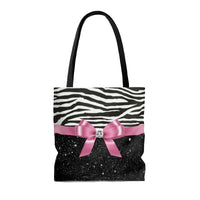 Tote Bag-Glam Pink Bow-Zebra-Black Glitter