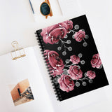 Spiral Notebook-Moody Red-Floral Bouquet-Black