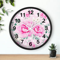 Wall Clock-Magenta Pink Floral-White Polka Dots-Pink