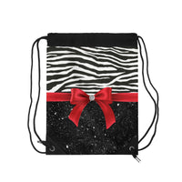 Drawstring Bag-Glam Red Bow-Zebra-Black Glitter