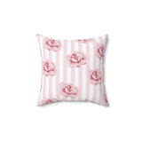 Square Pillow-Pink Floral Pinstripes