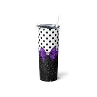 Skinny Tumbler, 20oz-Glam Purple Bow-Black Polka Dots-Black Glitter