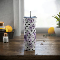 Skinny Tumbler, 20oz-Soft Purple Floral-Black Polka Dots-White