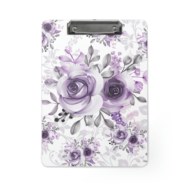 Clipboard-Soft Purple-Floral Stencil-White