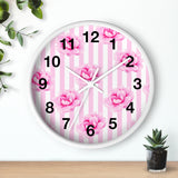 Wall clock-Magenta Pink-Floral Pinstripes