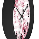 Wall Clock-Soft Pink Floral Mauve-Horizontal Stripes-White