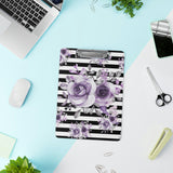 Clipboard-Soft Purple Floral-Black Horizontal Stripes-White