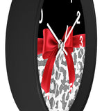 Wall Clock-Glam Red Bow-Grey Leopard-Black