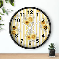 Wall clock-Yellow Floral Pinstripes