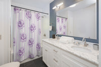 Shower Curtains-Purple Lilac-Floral Black Pinstripes