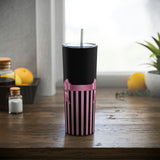 Skinny Tumbler, 20oz-Glam Pink Bow-Pink Pinstripes-Black